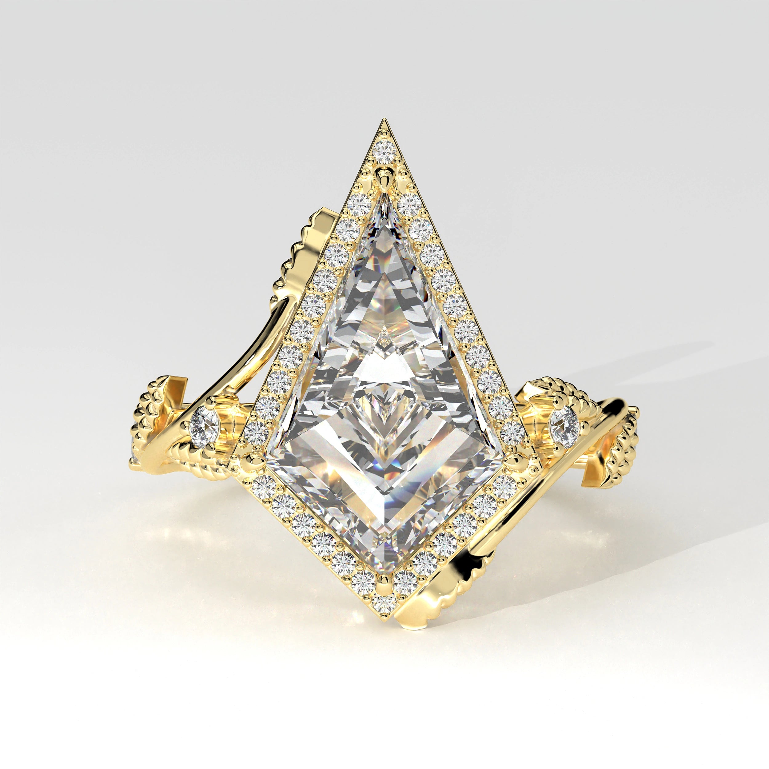 Front view of 2.88ct Kite Shape Halo Lab Created Diamond Engagement Ring