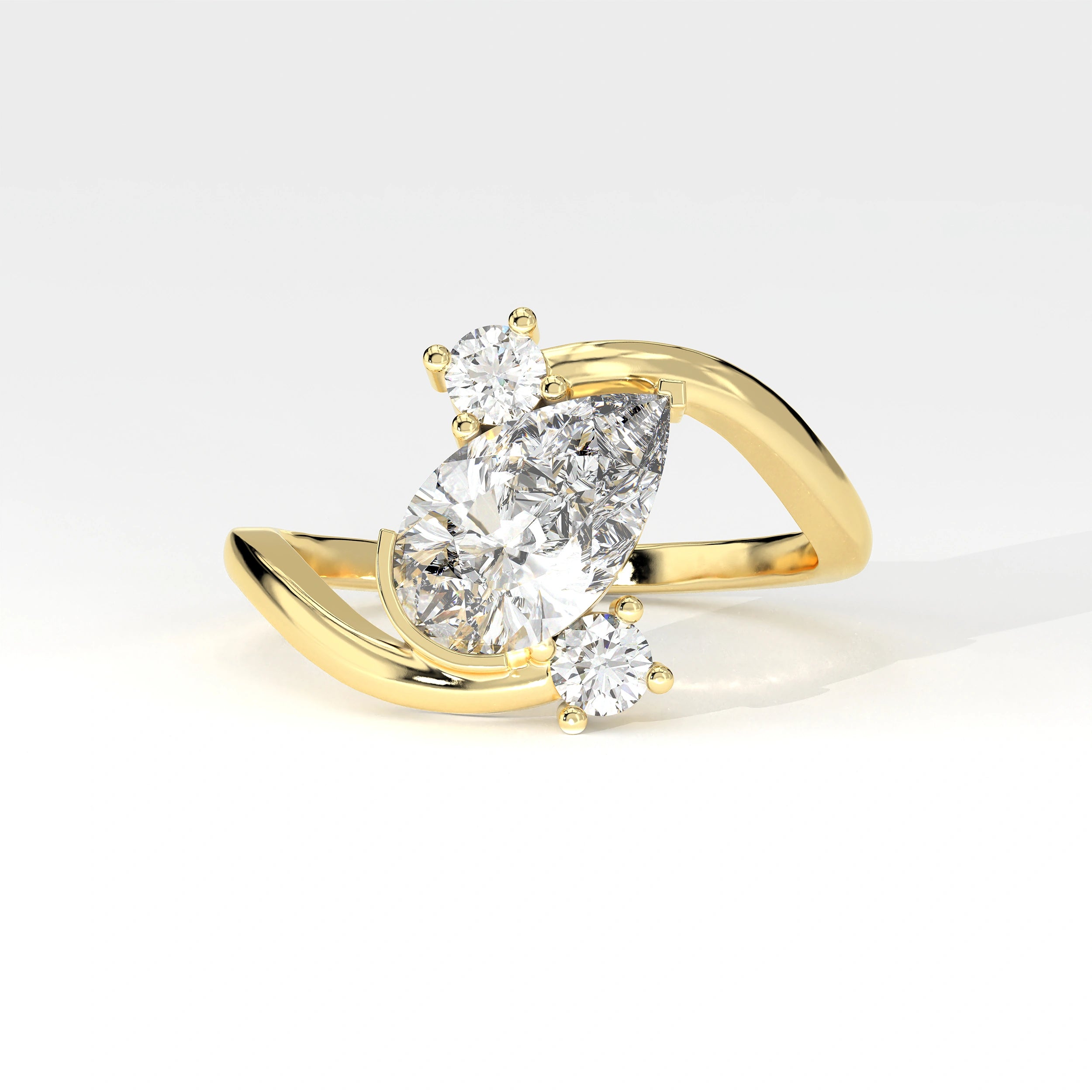Front View Of 1.92ct Pear Shape Lab Grown Diamond Bypass Ring with Curved Split Band