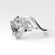 Side View of 2ct Heart Shape Lab Grown Diamond Ring with Nature Inspired Leaf Design