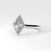 Side View Of 0.61 carat Lozenge Shape Halo Diamond Ring with Vintage Cluster Frame