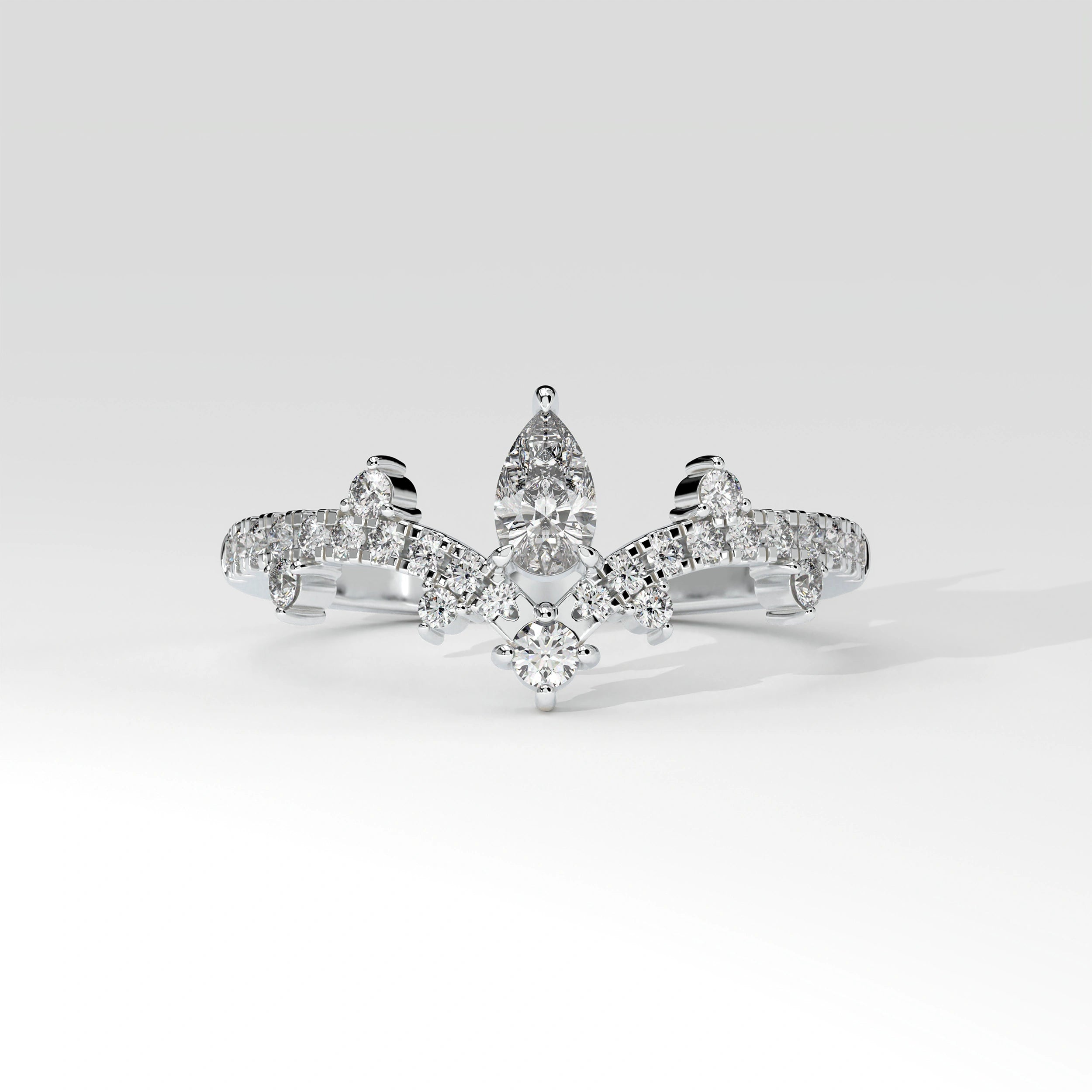 Front View Of 0.56 carat Pear Cut Tiara Style Diamond Promise Ring 