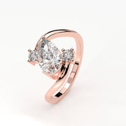 Angled View Of 1.92ct Pear Shape Lab Grown Diamond Bypass Ring with Curved Split Band