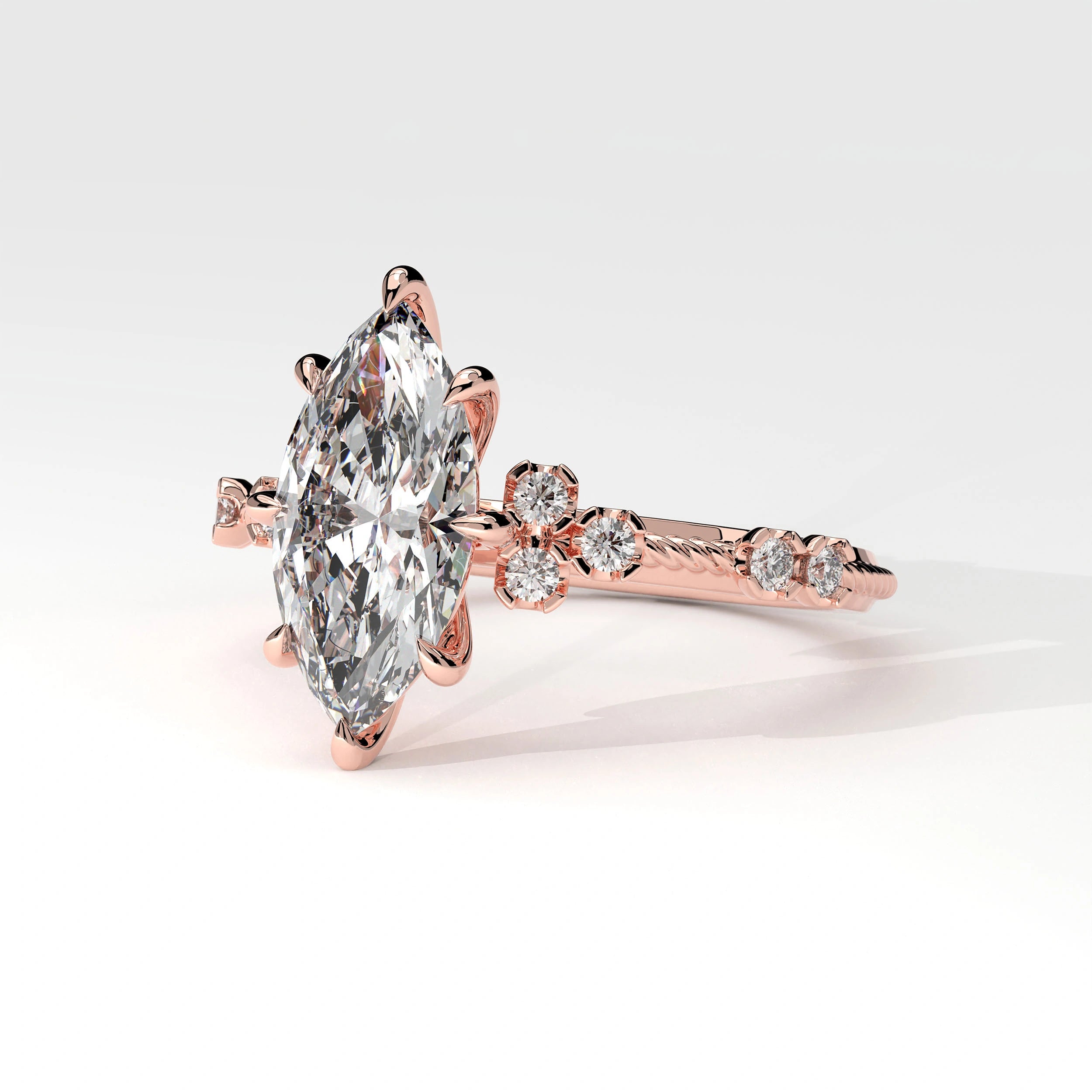 Side View Of 2.18ct Marquise Lab Diamond Ring with Accent Stones