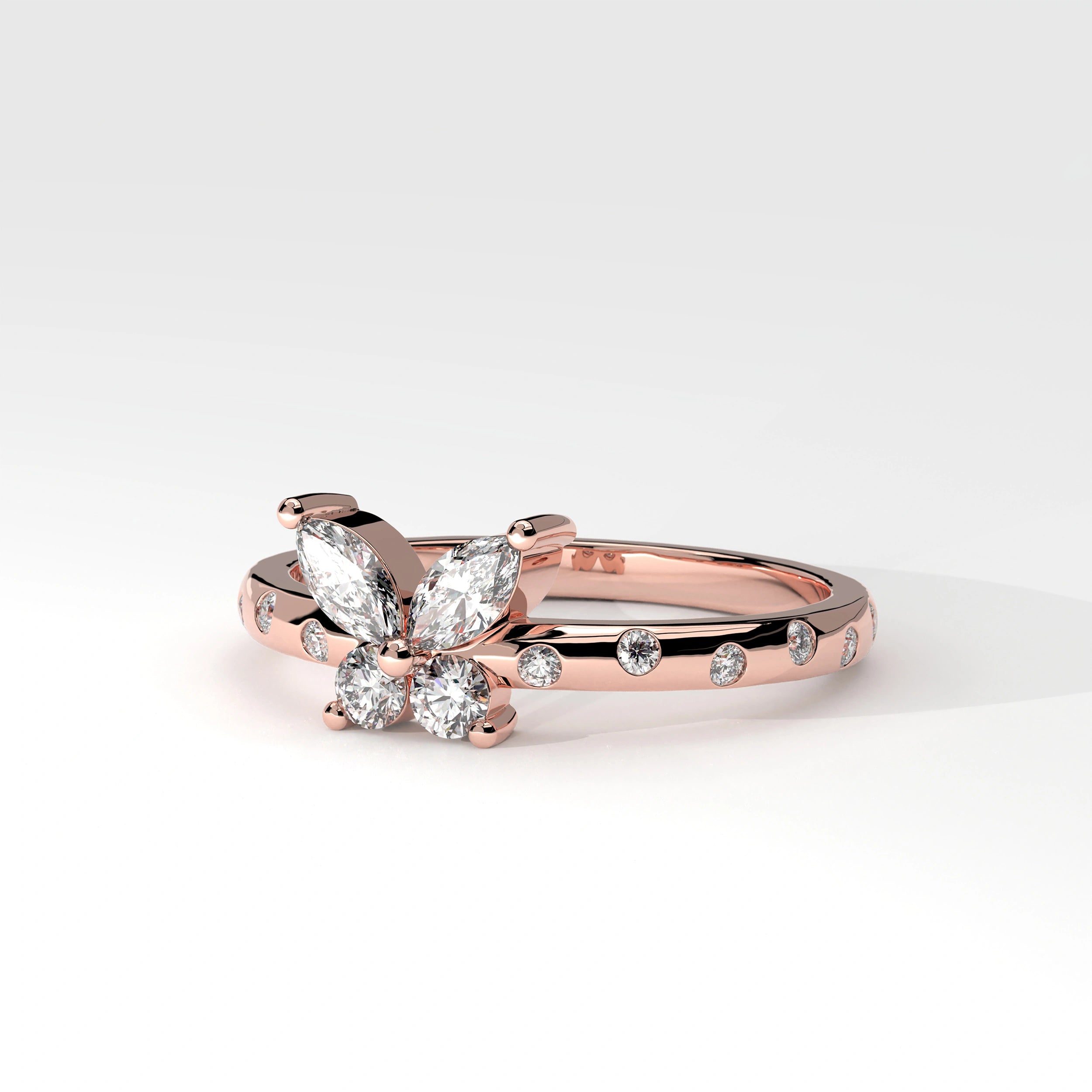 Side View Of 0.54 Ct Butterfly Marquise Diamond Promise Ring with Pavé Accent Band