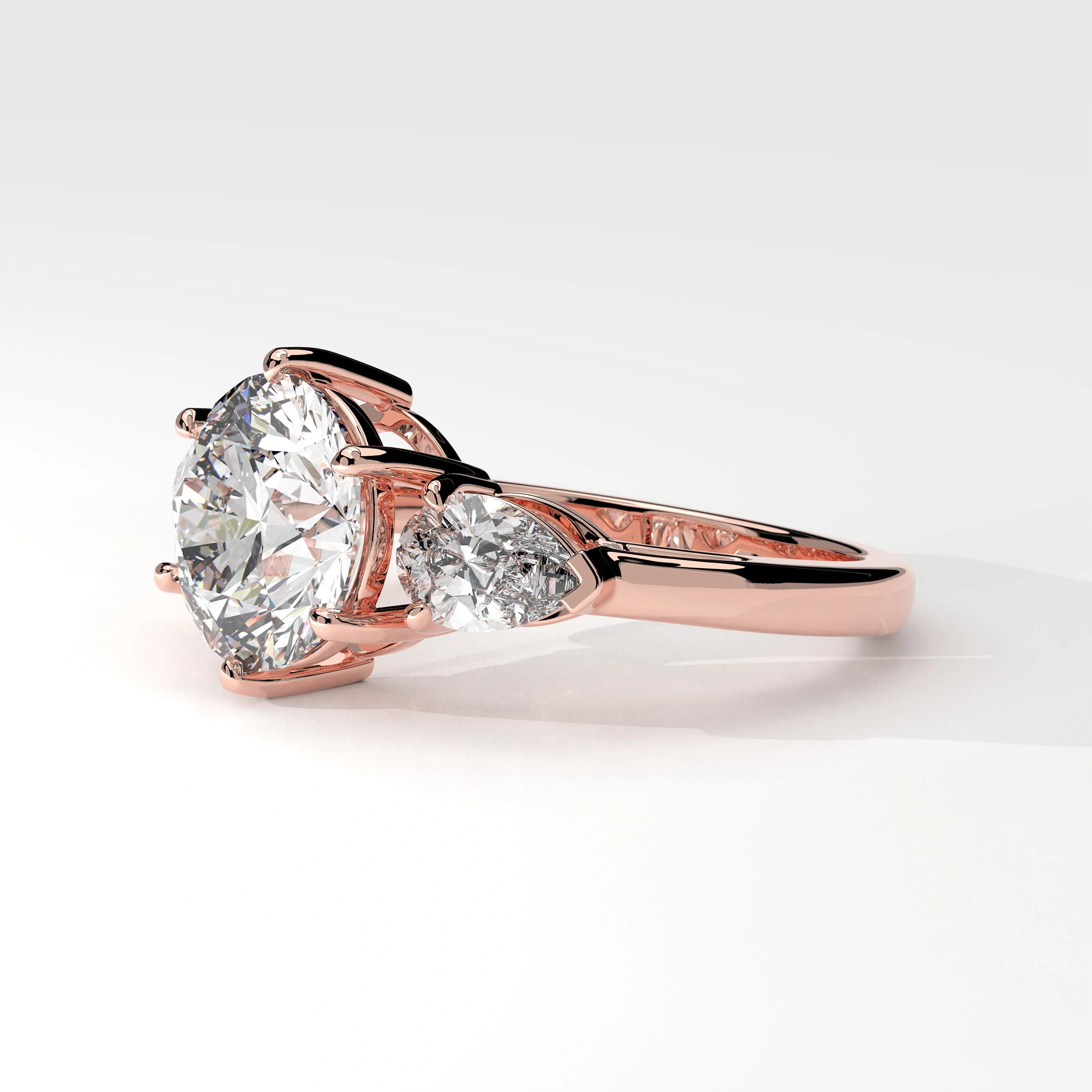 Side View Of 3.75 Ct Three Stone Lab Diamond Ring with Pear Side Stones Lab Diamond