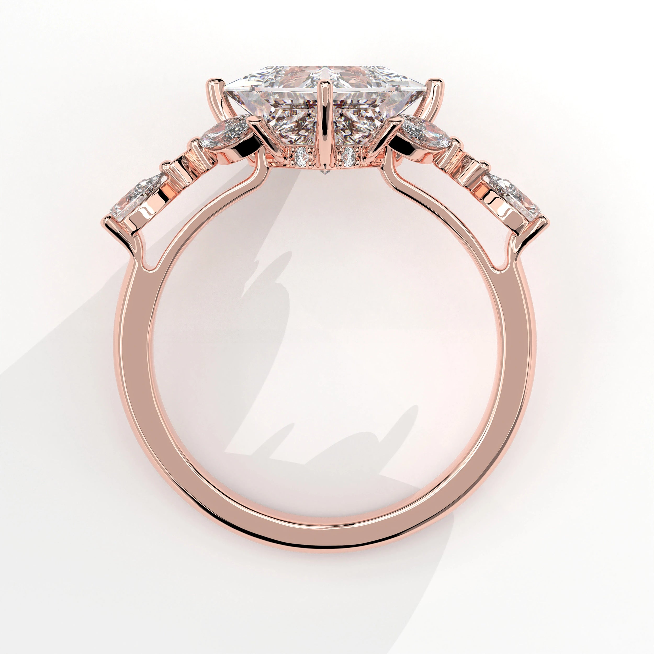 Metal View Of View Of 2.78 Ct Princess Cut Lab Diamond Ring with Marquise, Pear Side Stones