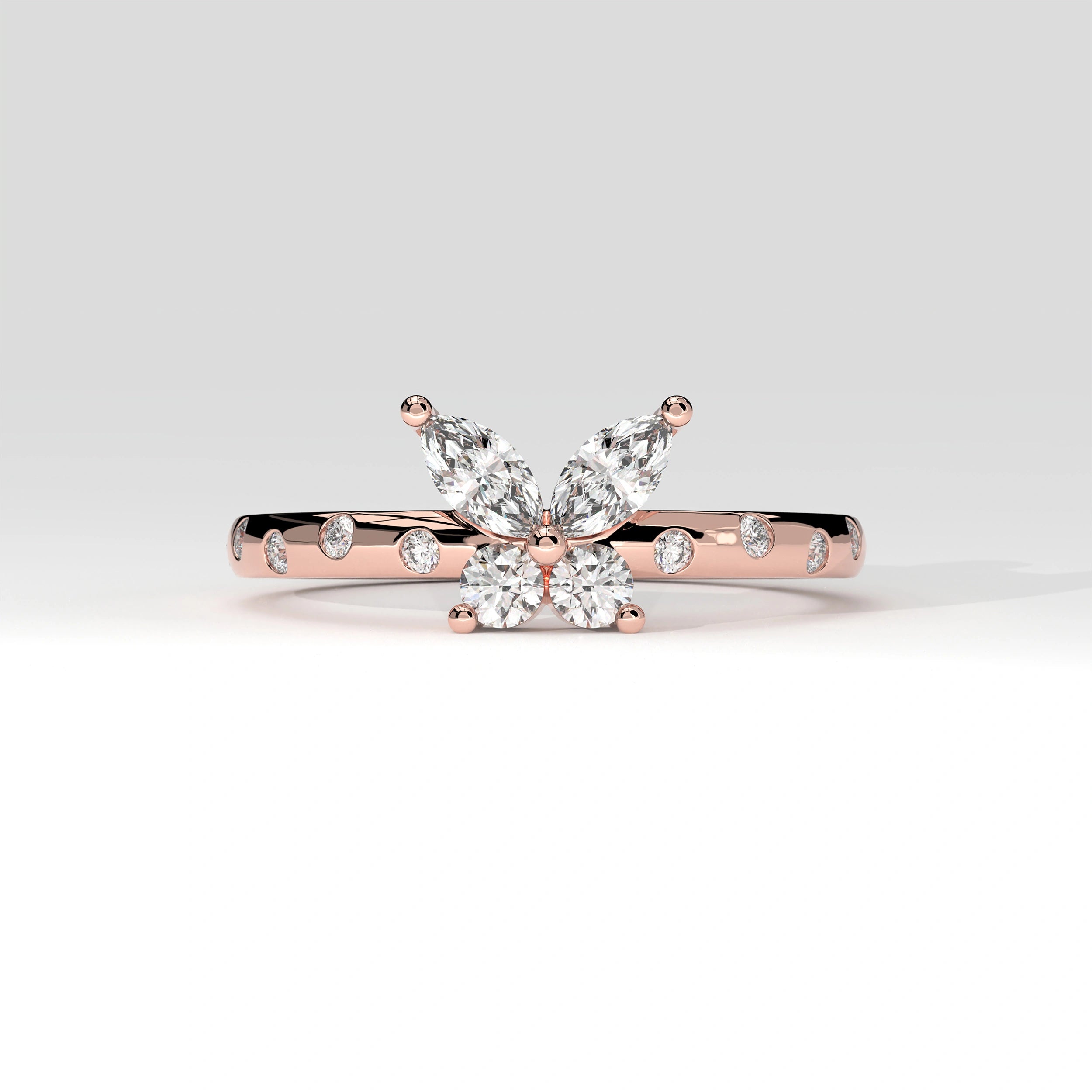 Front View Of 0.54 Ct Butterfly Marquise Diamond Promise Ring with Pavé Accent Band
