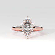Front View Of 0.61 carat Lozenge Shape Halo Diamond Ring with Vintage Cluster Frame