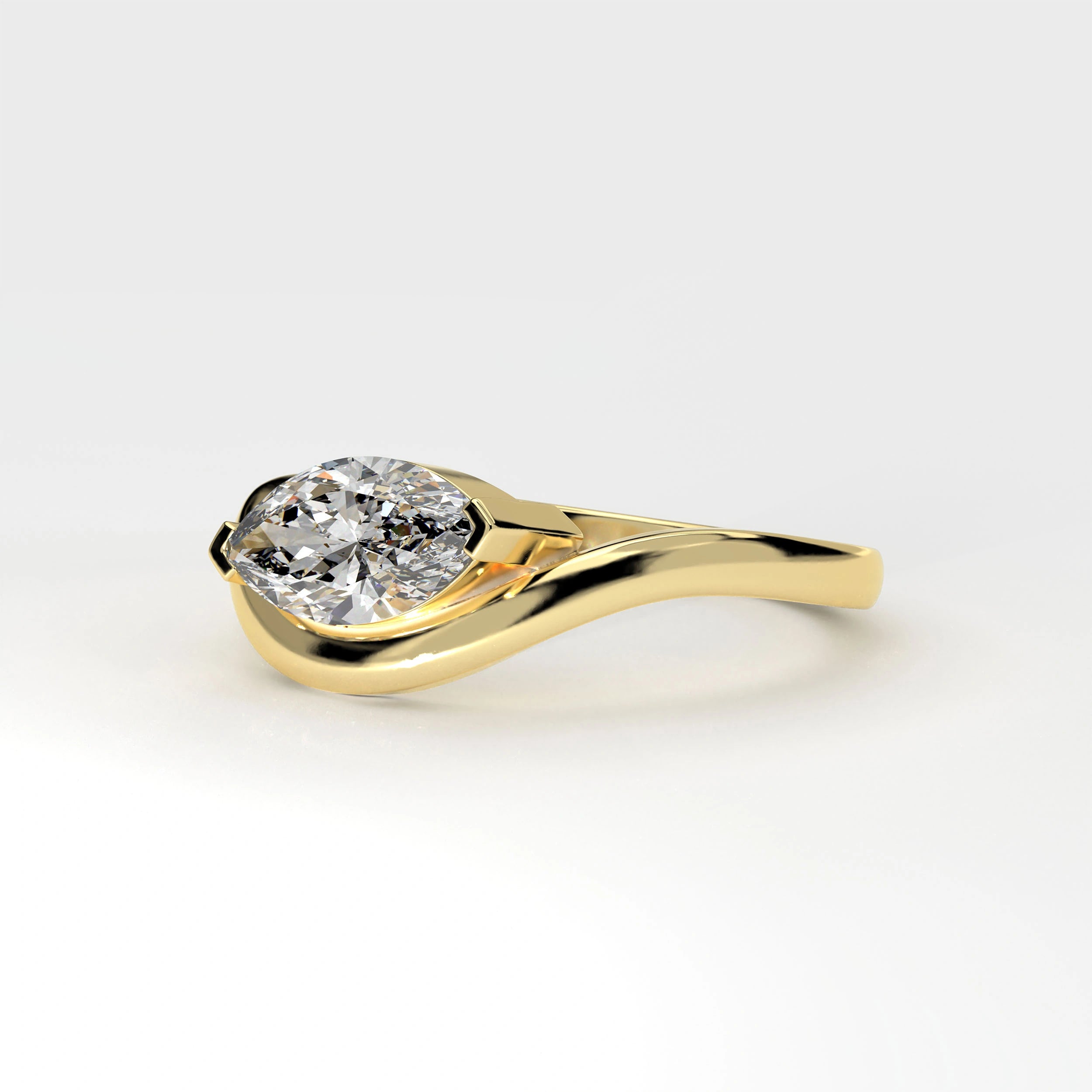 Side View Of 1 Ct Marquise Cut Diamond Solitaire Ring with Curved Band Design