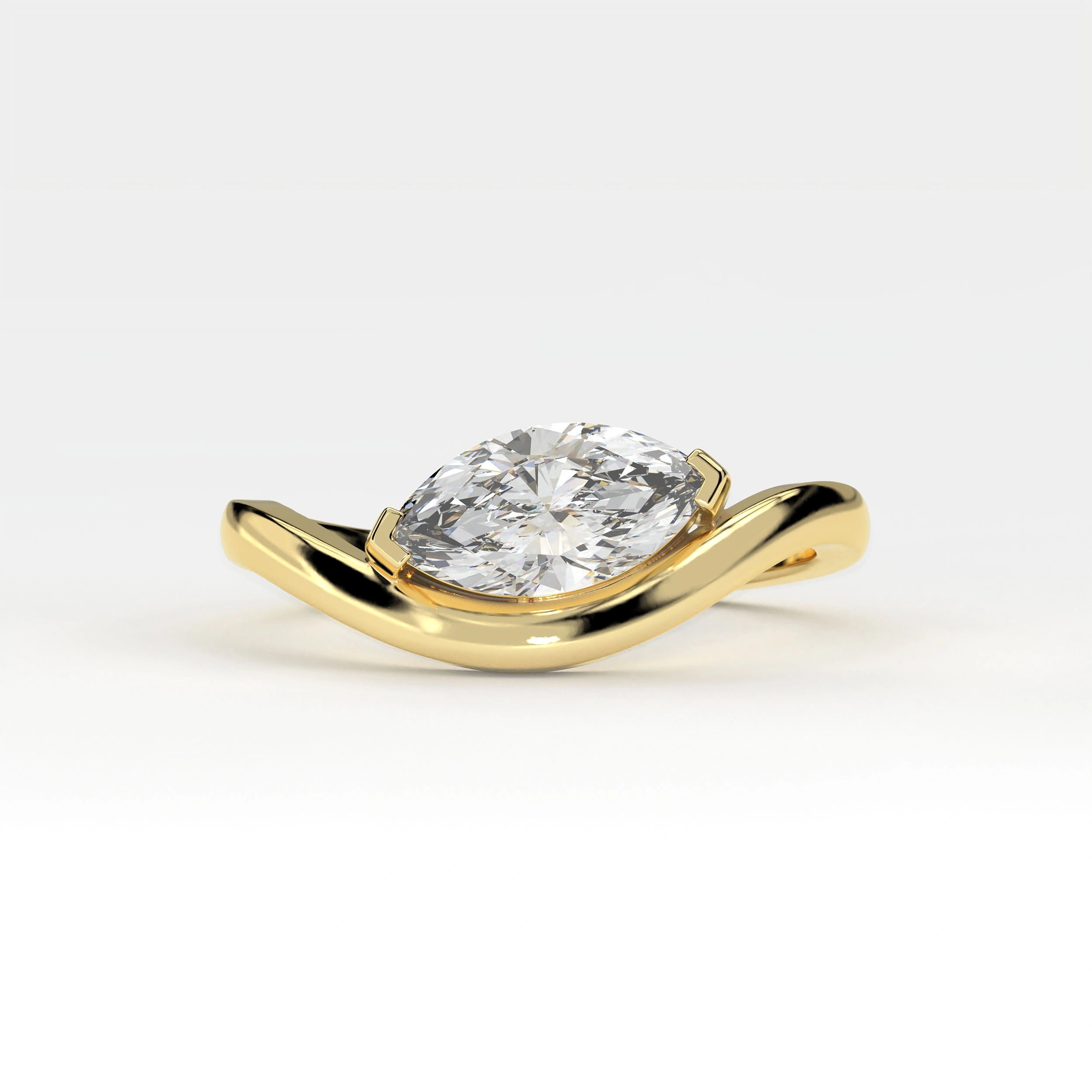 Front View Of 1 Ct Marquise Cut Diamond Solitaire Ring with Curved Band Design