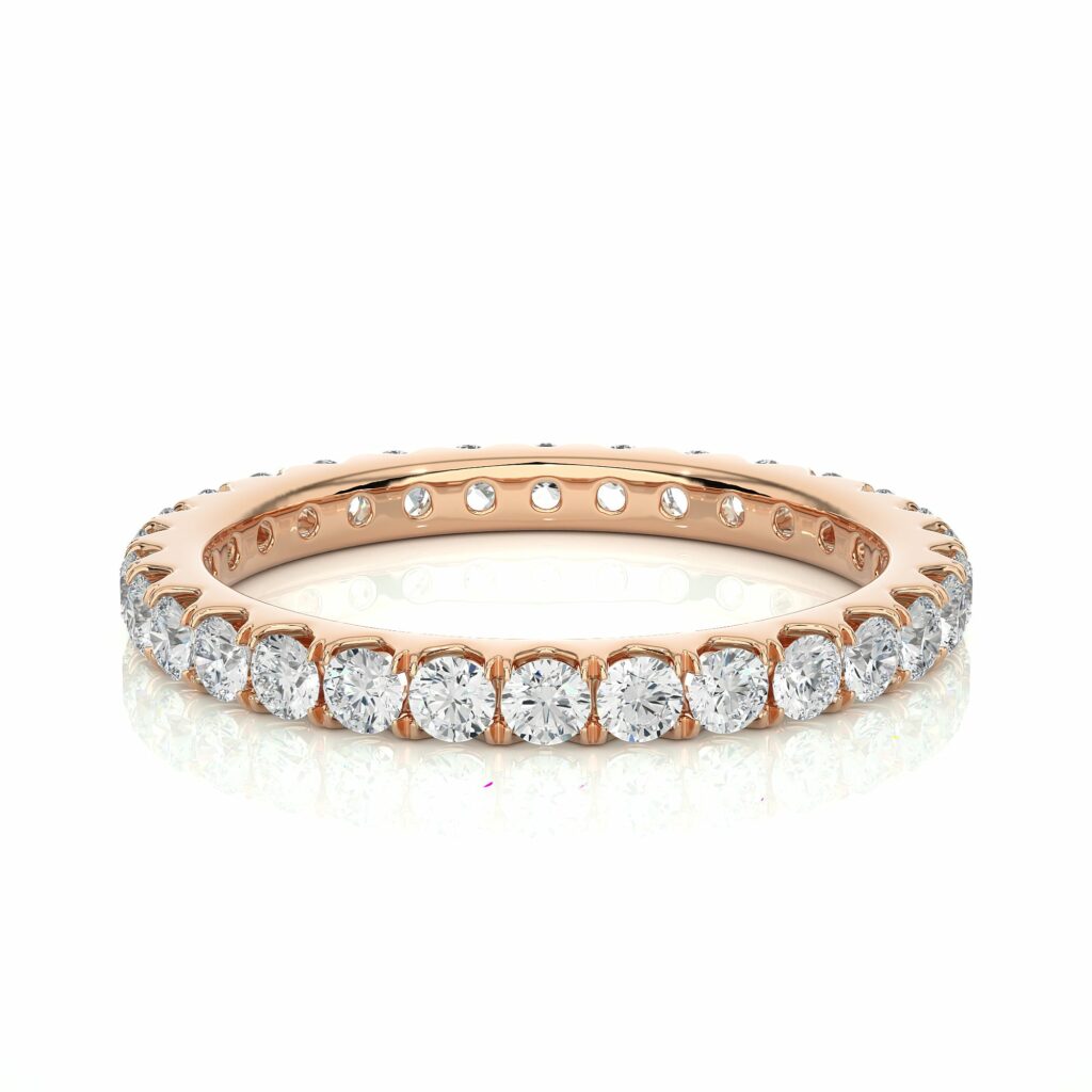 1.05 Carat Round Shaped V Split French Set Diamond Wedding Band In Rose Gold Rose