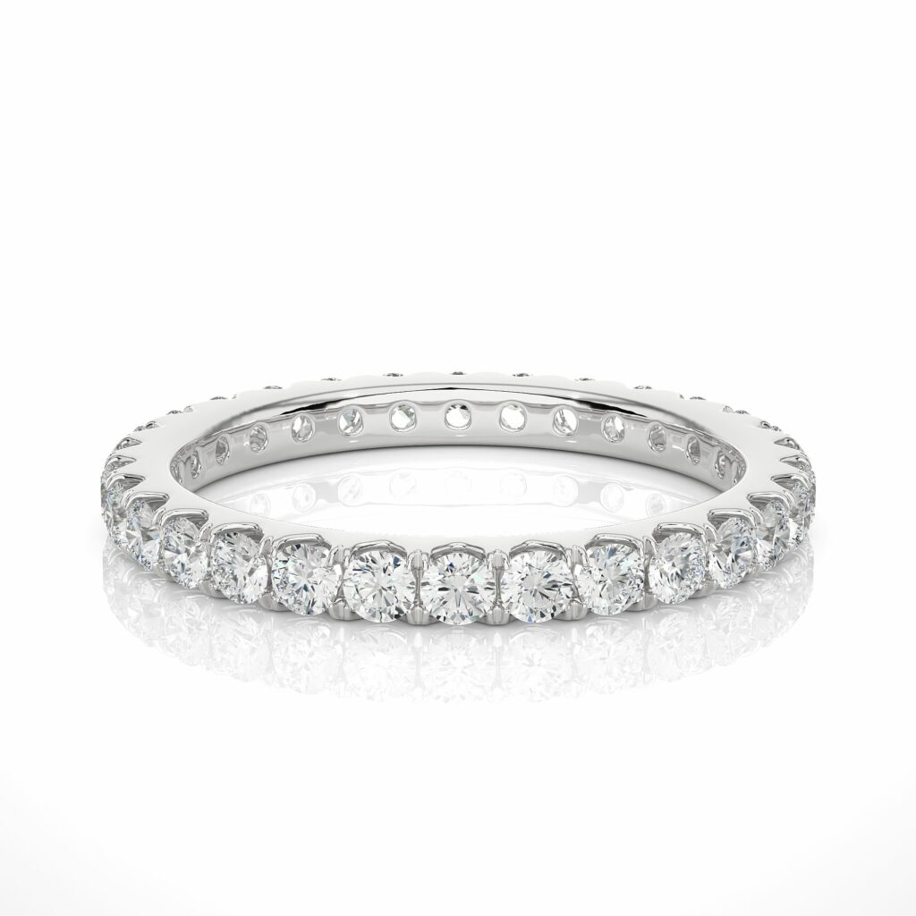 1.05 Carat Round Shaped V Split French Set Diamond Wedding Band In White Gold 950 Platinum Natural Diamond Eternity Wedding Rings