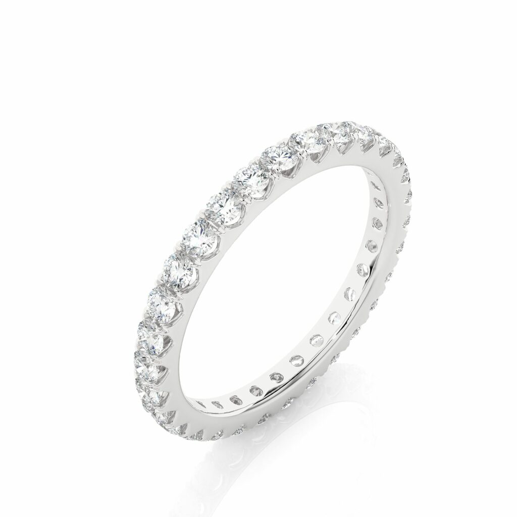 1.05 Carat Round Shaped V Split French Set Diamond Wedding Band In White Gold Eternity Wedding Rings