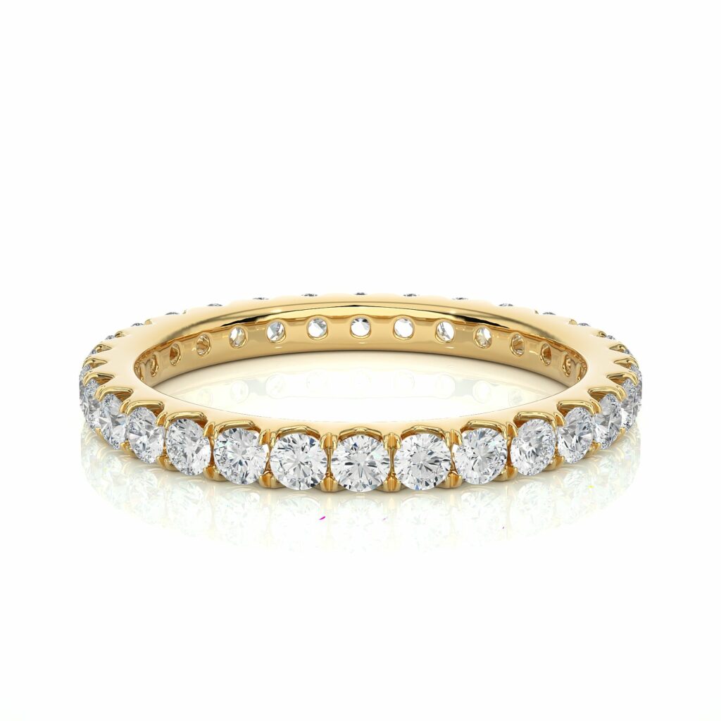 1.05 Carat Round Shaped V Split French Set Diamond Wedding Band In Rose Gold Yellow