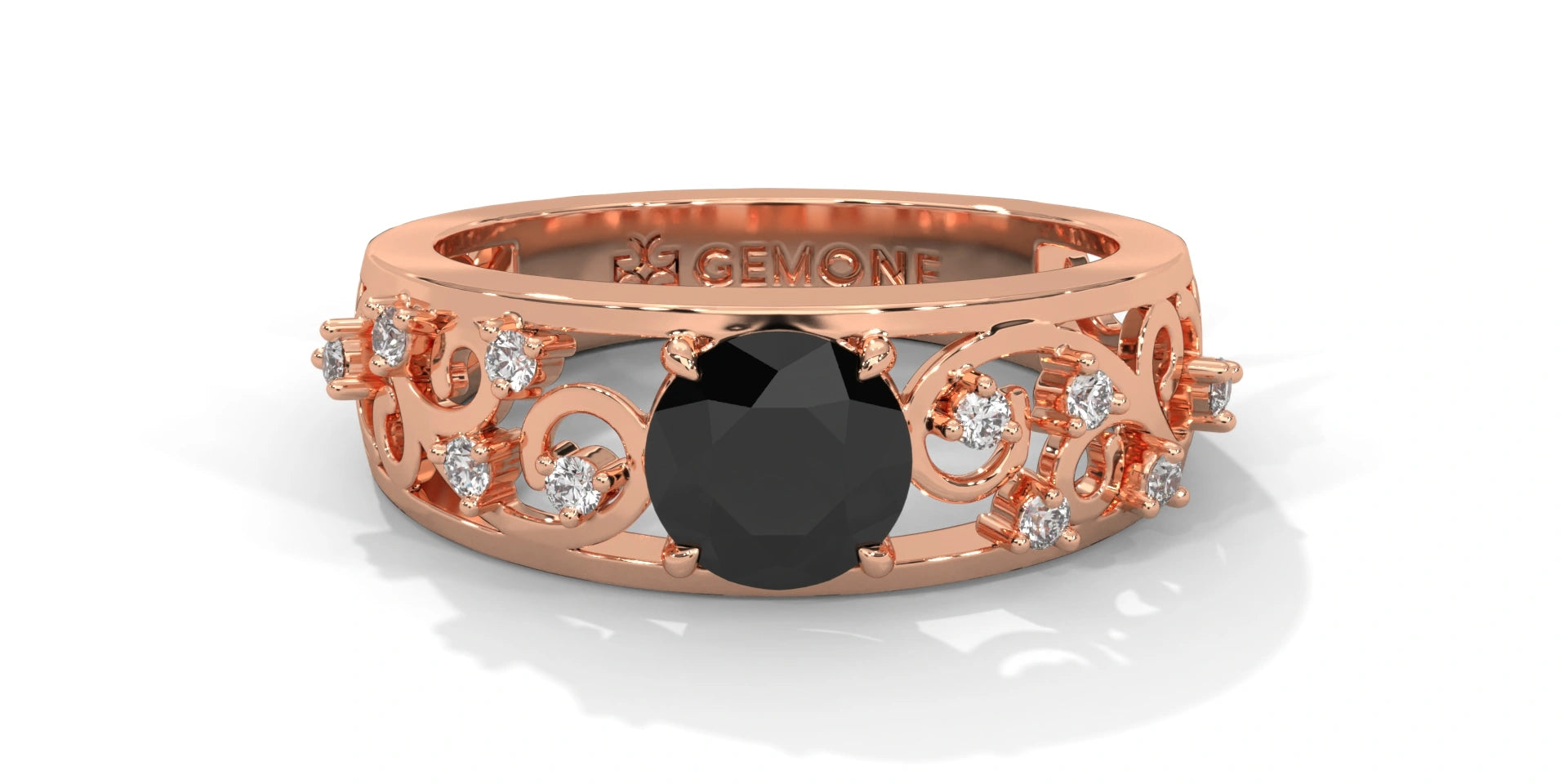 1.50 Ct Vintage Style Black Diamond Engagement Ring with Filigree Detail 18K Rose Gold Black Diamond Ring