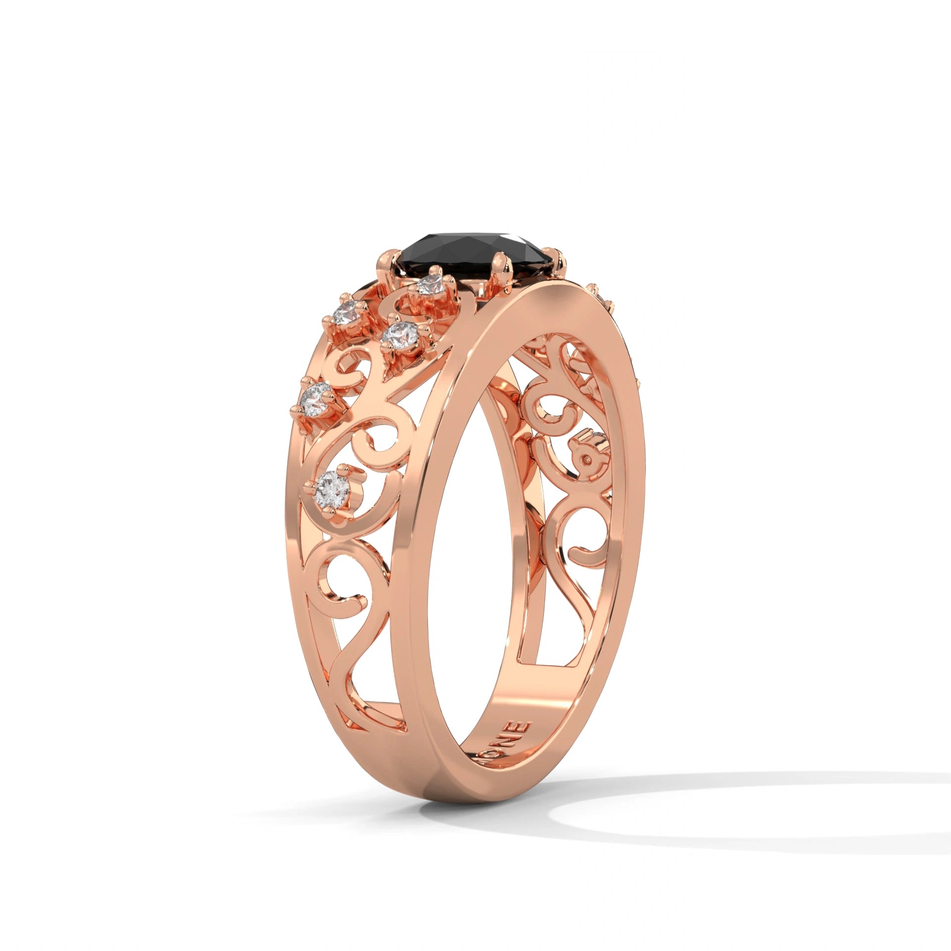 1.50 Ct Vintage Style Black Diamond Engagement Ring with Filigree Detail