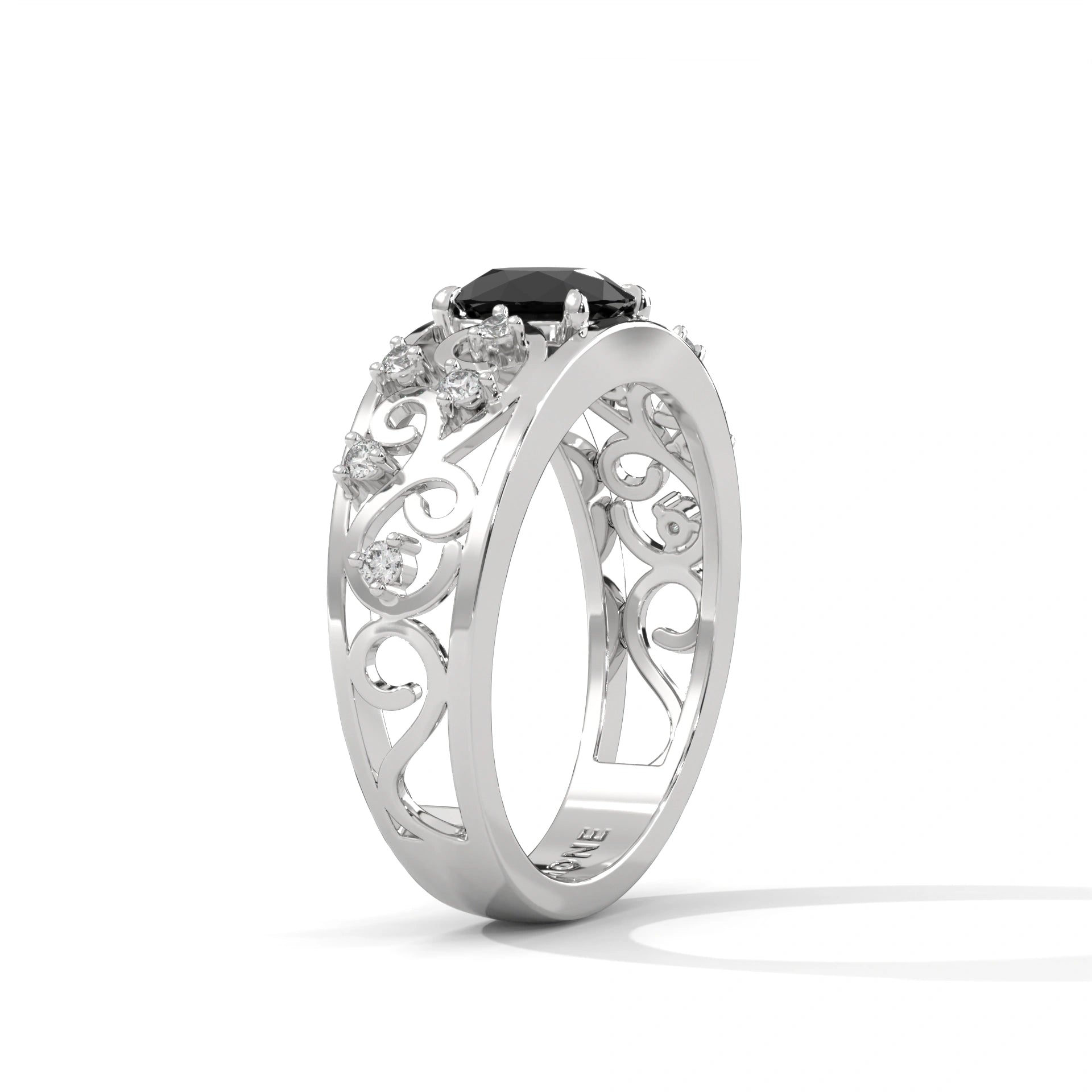 1.50 Ct Vintage Style Black Diamond Engagement Ring with Filigree Detail