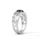 1.50 Ct Vintage Style Black Diamond Engagement Ring with Filigree Detail