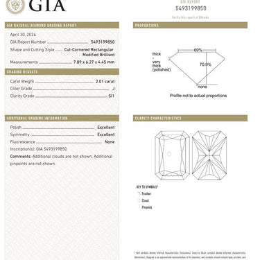 2.01 Carat Size Radiant Shape J Color SI1 Clarity 100% Natural GIA Certified Diamond