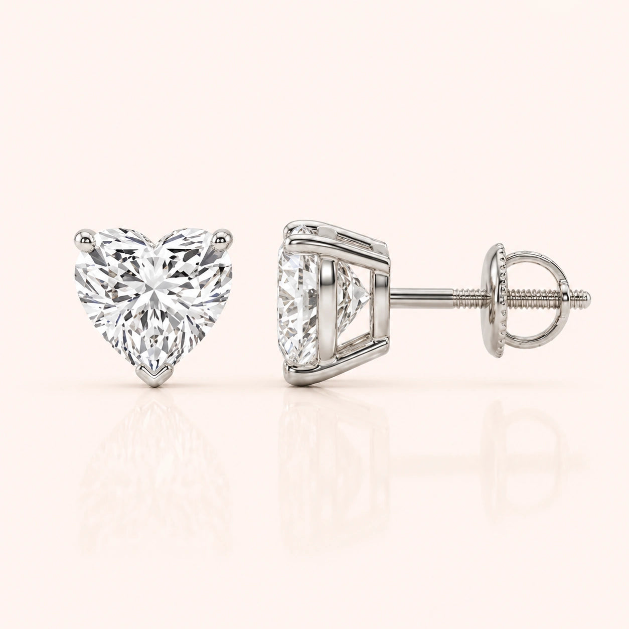 Luxury Heart Diamond Stud Earrings by Size & Setting