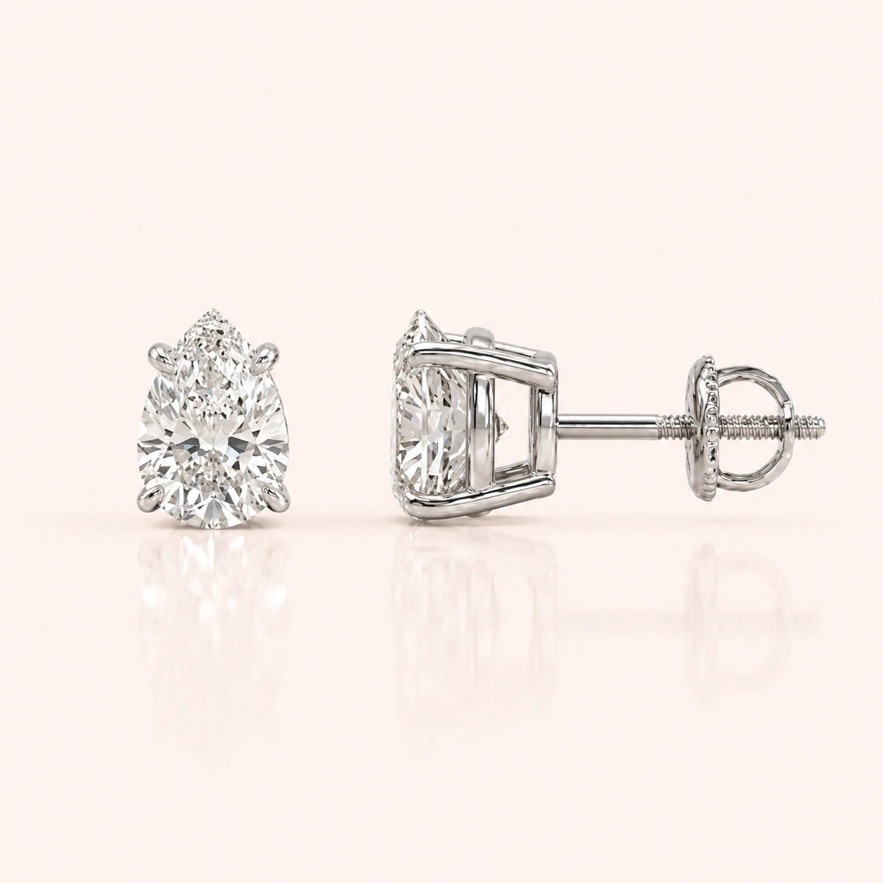 Luxury Pear Diamond Stud Earrings by Size & Setting