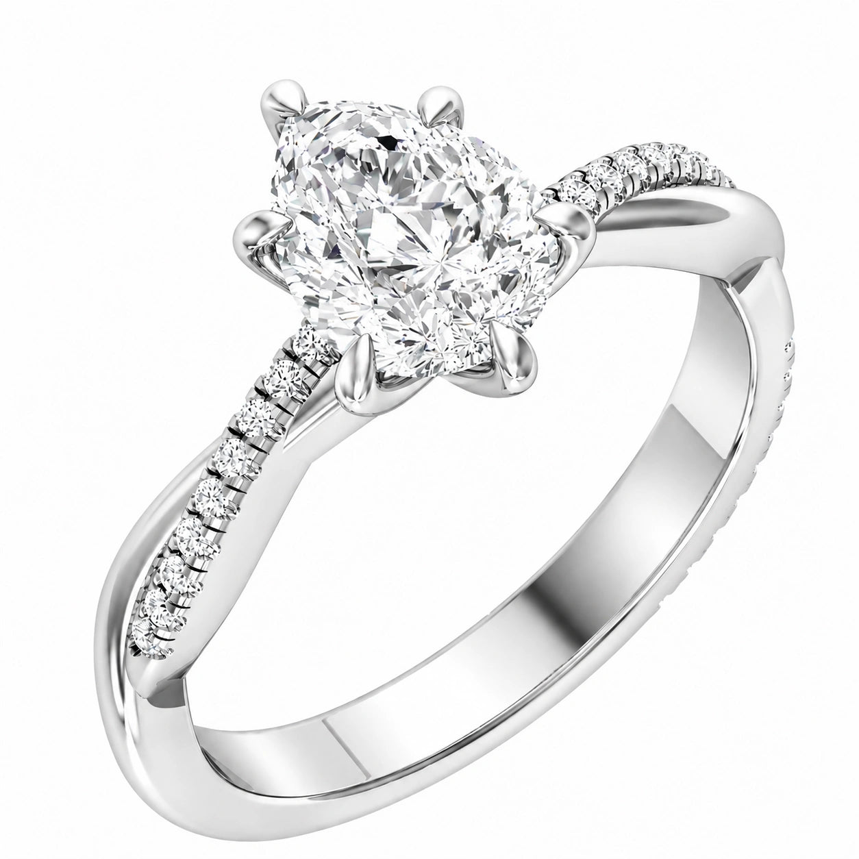 Angled View of 1.72 Ct Pear Cut Diamond Engagement Ring in Pavé Infinity Twist Setting