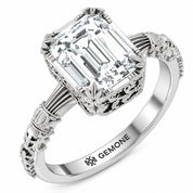 Angled View of 2.5 Ct Emerald Cut Diamond Solitaire Engagement Ring with 4-Prong Setting