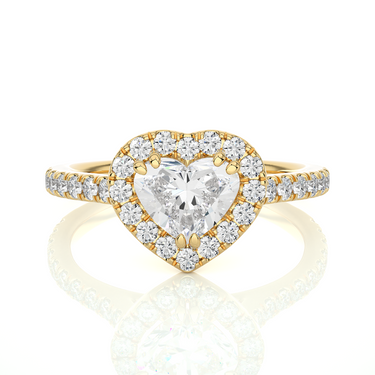 1.35 Carat Heart Shaped Prong Set Lab Diamond Halo Engagement Ring In Yellow Gold