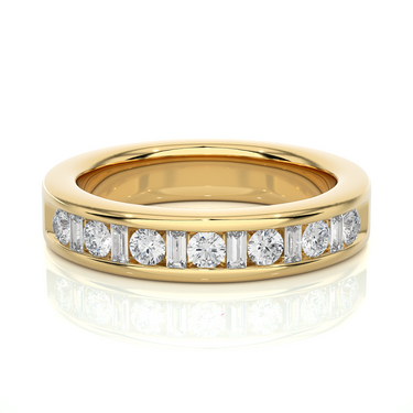 0.50 Ct Round And Baguette Shaped Lab Diamond Wedding Band In White Gold