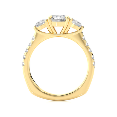 1.55 Ct Round Three Stone Diamond Engagement Ring With Accents In Yellow Gold