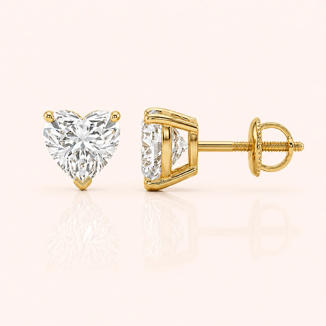 Luxury Heart Diamond Stud Earrings by Size & Setting