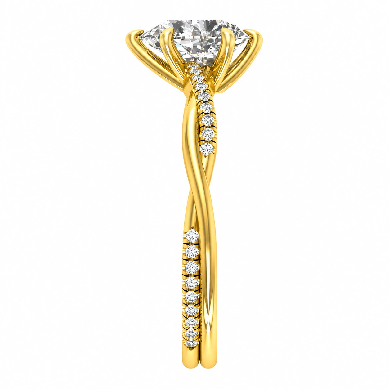 Side View of 1.72 Ct Pear Cut Diamond Engagement Ring in Pavé Infinity Twist Setting