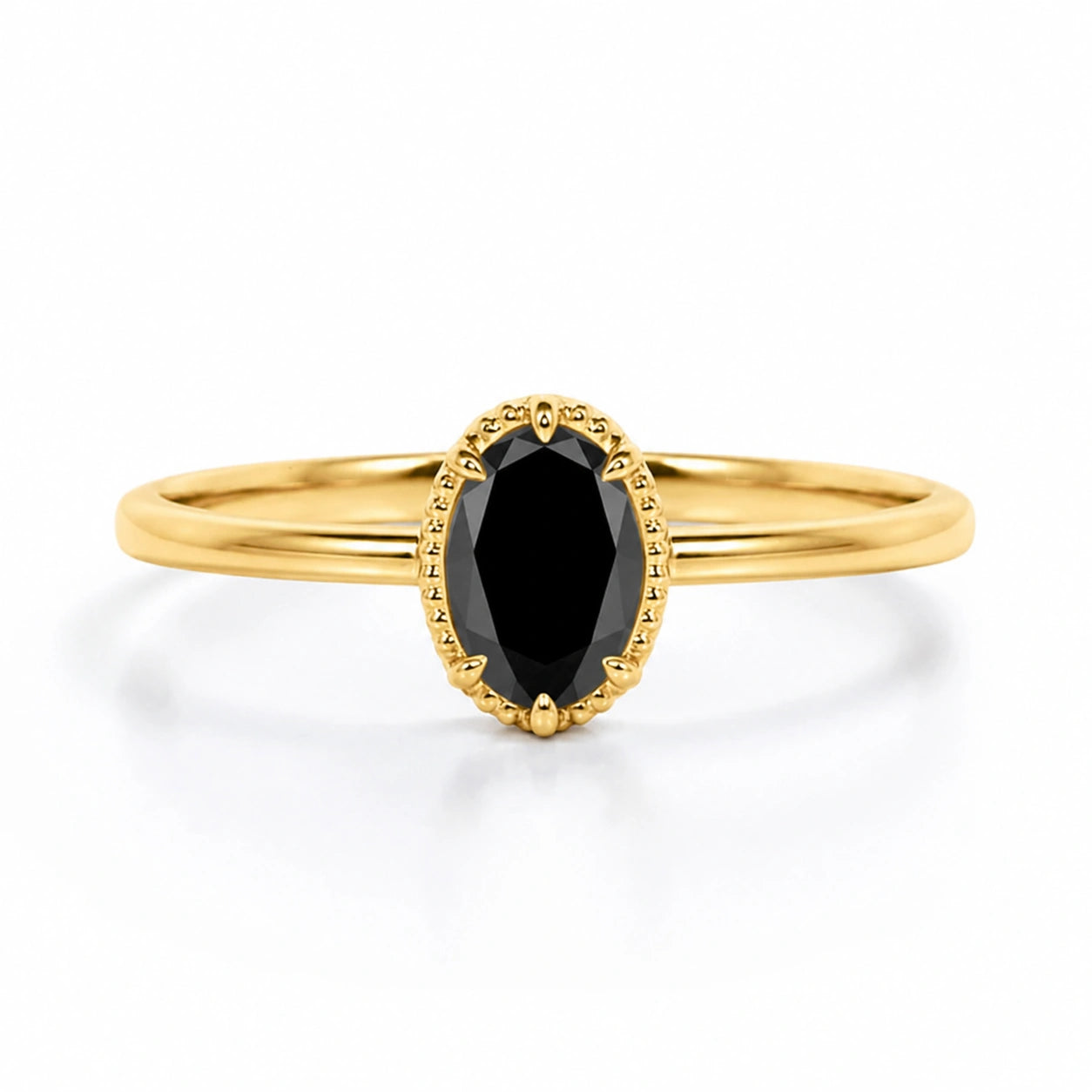 Unique 2 Carat Design Oval Cut Black Diamond Solitaire Engagement Ring 10K Yellow Gold Black Diamond Ring