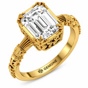 Angled View of 2.5 Ct Emerald Cut Diamond Solitaire Engagement Ring with 4-Prong Setting