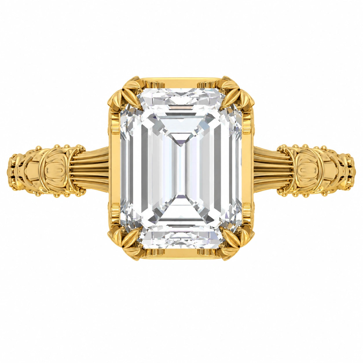 Front View of 2.5 Ct Emerald Cut Diamond Solitaire Engagement Ring with 4-Prong Setting