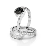 1.2 Carat Round Shape Tension Settion Black & White Diamond Bridal Set Ring 