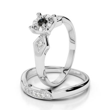 0.20 Ct Round Cut Prong Setting Black And White Diamond Bridal Set Ring