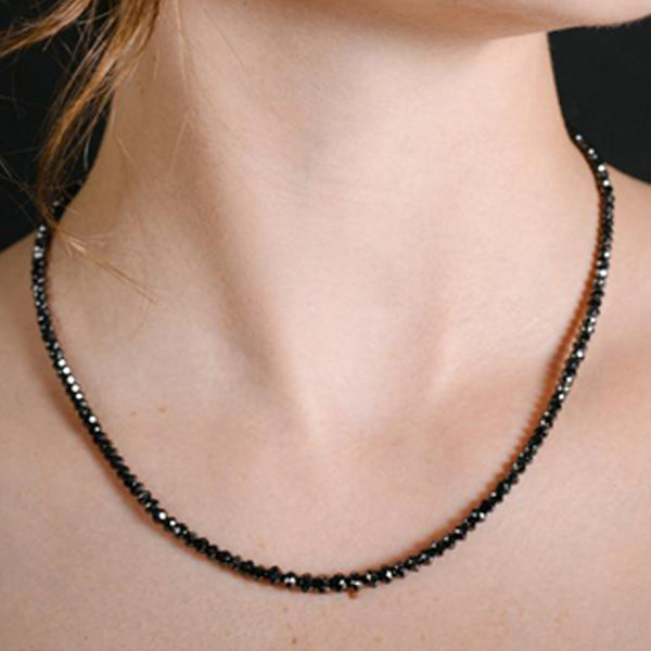 32 Inch Faceted Black Diamond Beads