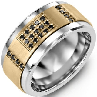 0.46 Carat Round Cut Pave Setting Black Diamond Wedding Band In Yellow Gold 