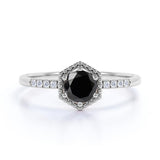 2 Carat Round Cut Basket Set Black & White Diamond Engagement Ring