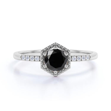 2 Carat Basket Set Black & White Diamond Engagement Ring 