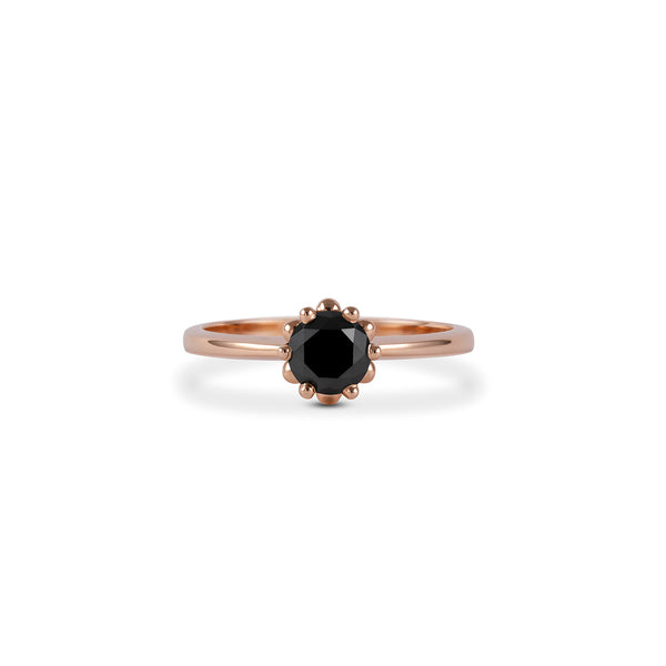 1.25 Ct Round Cut Diamond Solitaire Black Diamond Ring 18K Rose Gold Black Diamond Engagement Ring
