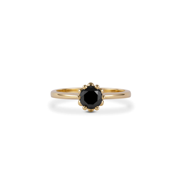 1.25 Ct Round Cut Diamond Solitaire Black Diamond Ring 18K Yellow Gold Black Diamond Engagement Ring