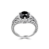 1.8 Ct Round Cut Prong Setting Black Diamond Bridal Set Wedding Ring