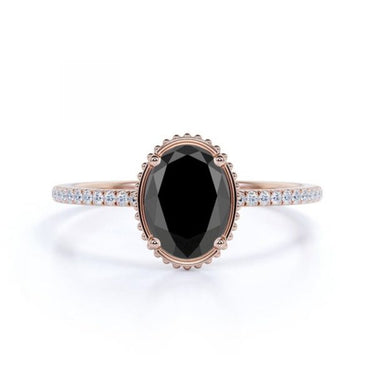 2.50 Carat Oval Shape Prong Settting Black And White Diamond Ring In Rose Gold 