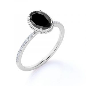 2.50 Carat Oval Shape Black Diamond Halo Engagement Ring