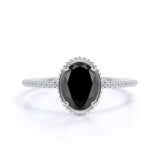 2.50 Carat Oval Shape Prong Settting Black And White Diamond Ring In White Gold 