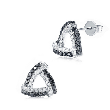 0.60 Ct Black And White Diamond Triangle Stud Earrings