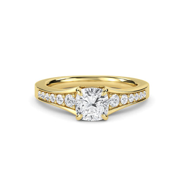 1.60 Carat Cushion Cut Cathedral 4 Prong Setting Lab Diamond Ring In Yellow Gold