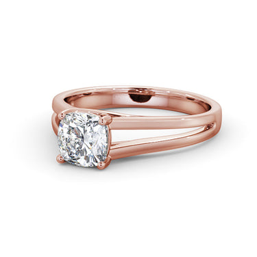 1 Carat Cushion Cut Lab Diamond 4 Prong Setting Split Shank Solitaire Ring In Rose Gold 